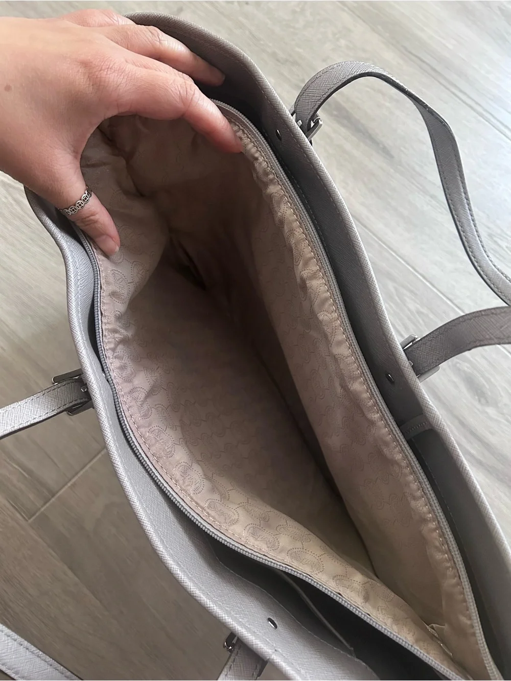 Michael Kors Light Grey Leather Tote with MK Charm